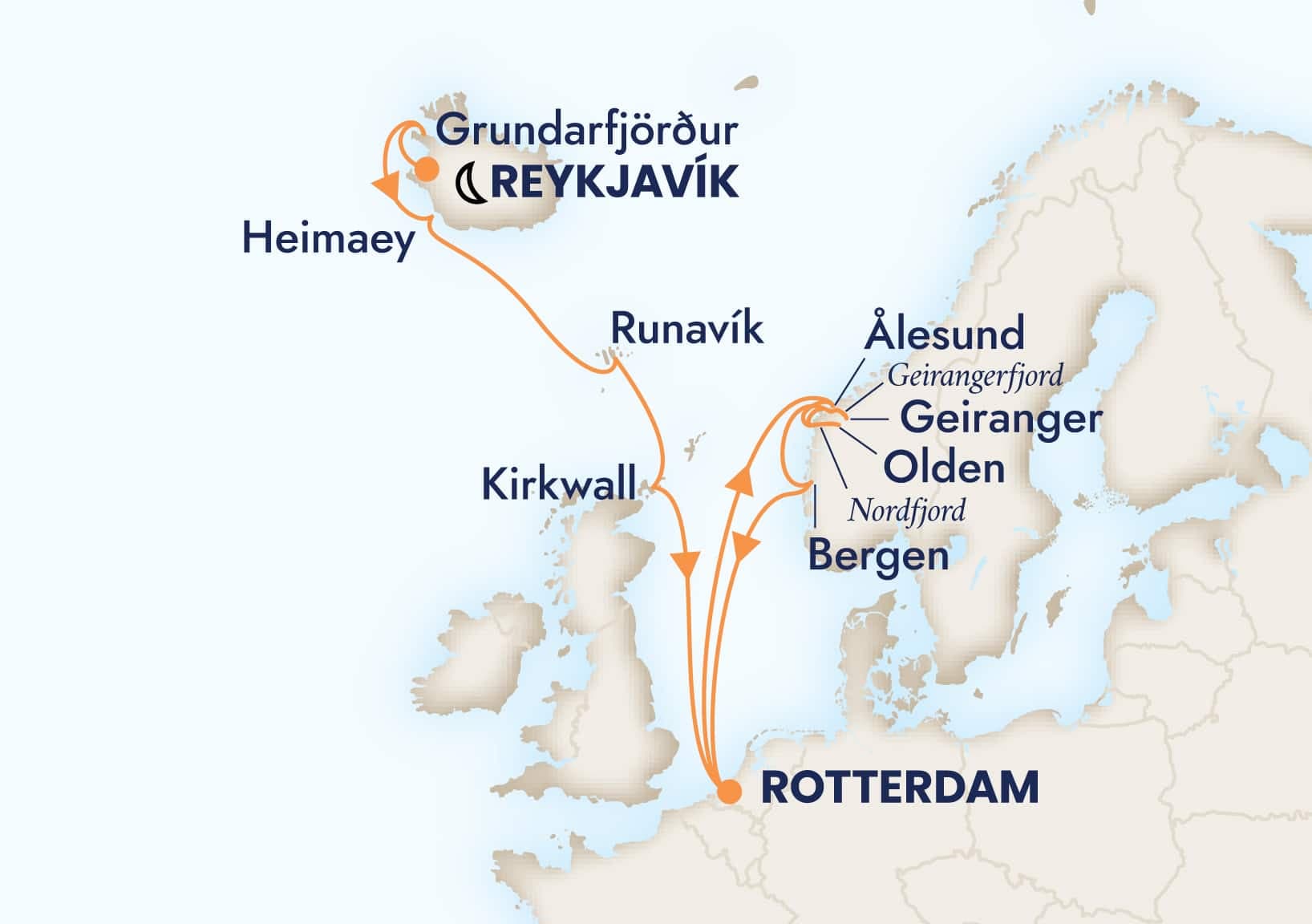 14 nights North European cruise on Rotterdam
from 🇮🇸 ReykjavÃk to 🇳🇱 Rotterdam