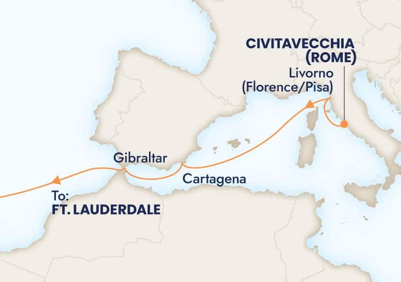 14 nights Mediterranean cruise on Rotterdam
from ๐ฎ๐น Civitavecchia to ๐บ๐ธ Fort Lauderdale