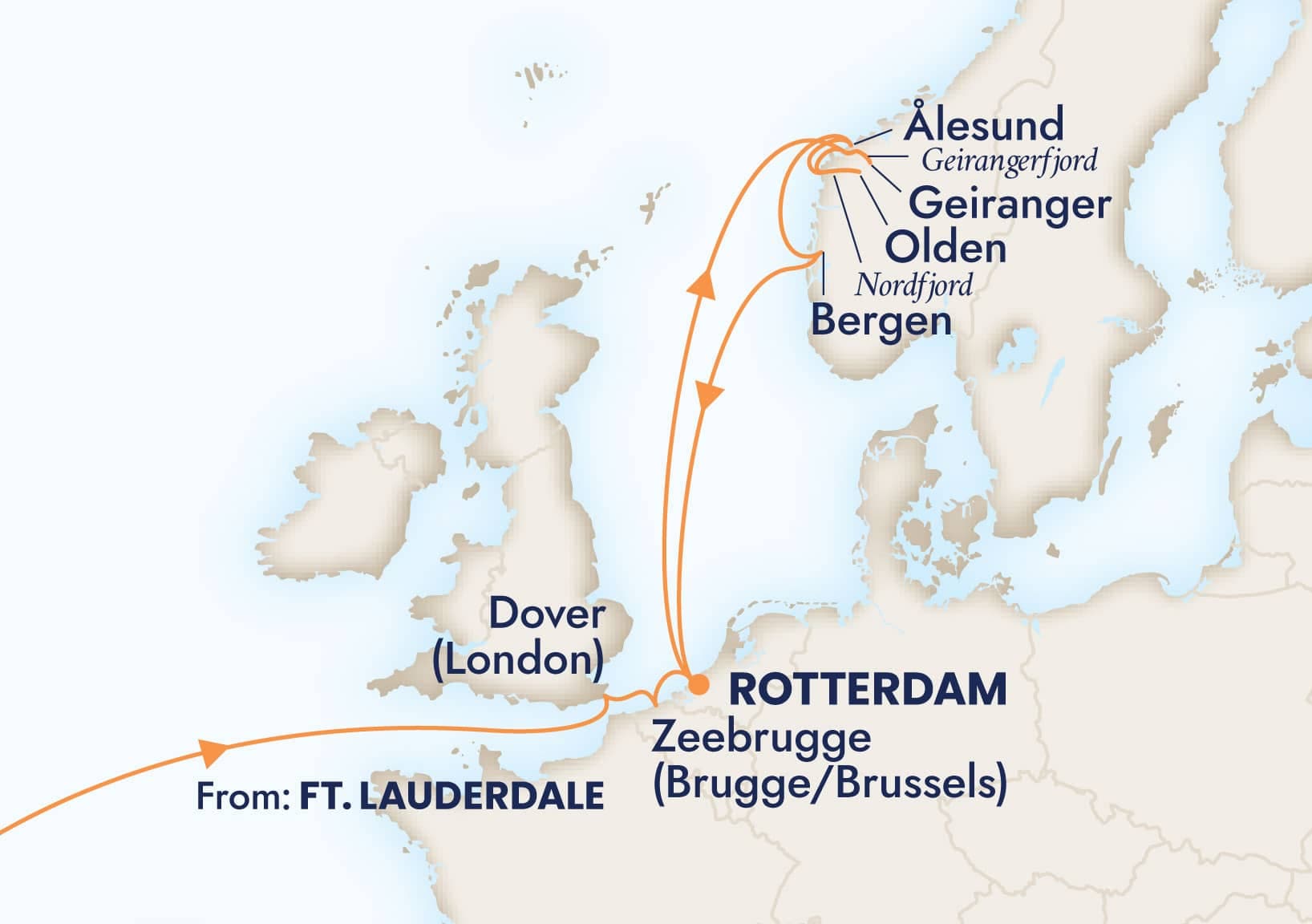 20 nights North European cruise on Rotterdam
from ๐บ๐ธ Fort Lauderdale to ๐ณ๐ฑ Rotterdam