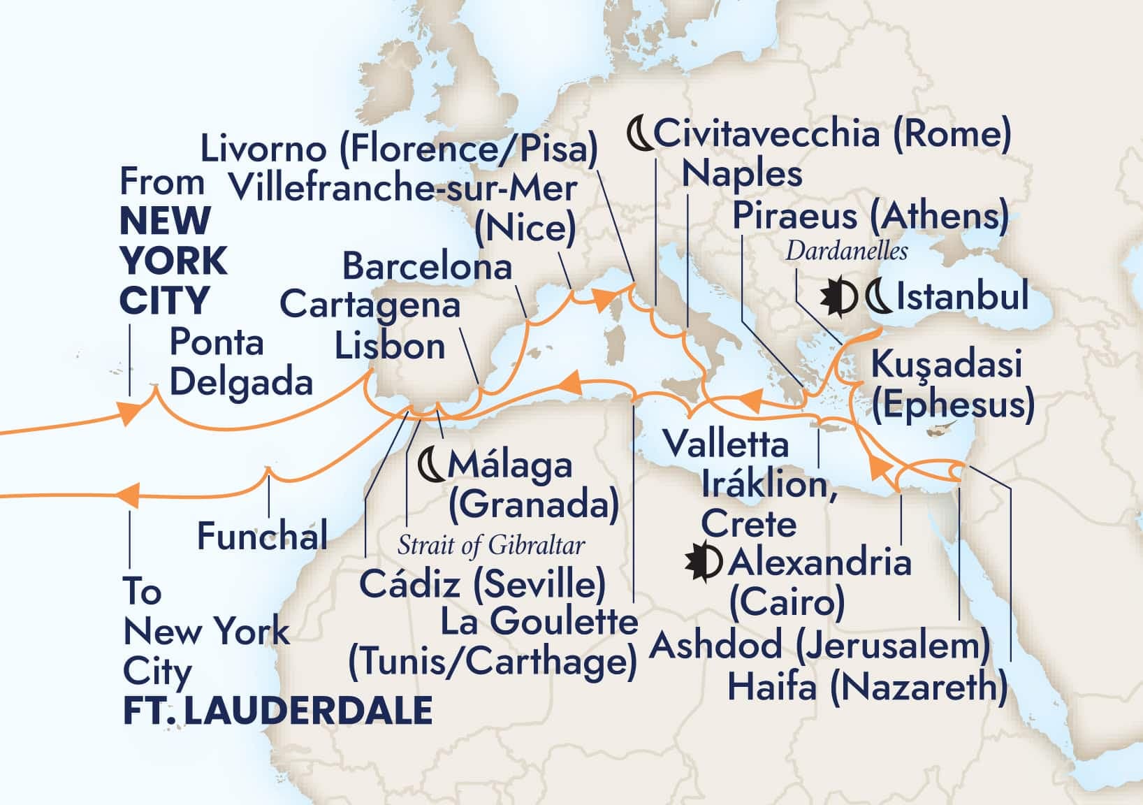 48 nights Mediterranean cruise on Volendam
from ๐บ๐ธ New York to ๐บ๐ธ Fort Lauderdale