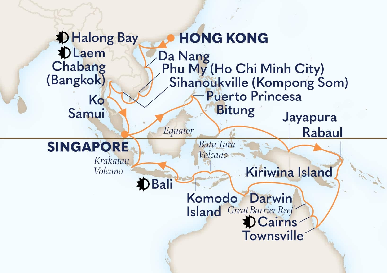 42 nights Asian cruise on Westerdam
from ๐ญ๐ฐ Hong Kong to ๐ธ๐ฌ Singapore