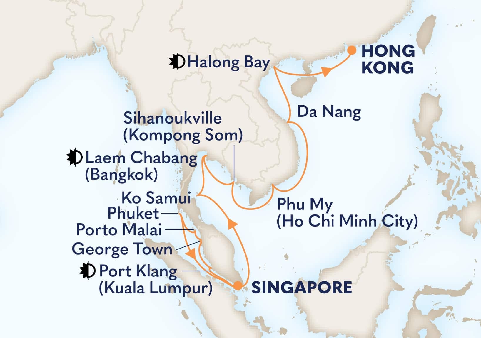 22 nights Asian cruise on Noordam
from ๐ธ๐ฌ Singapore to ๐ญ๐ฐ Hong Kong