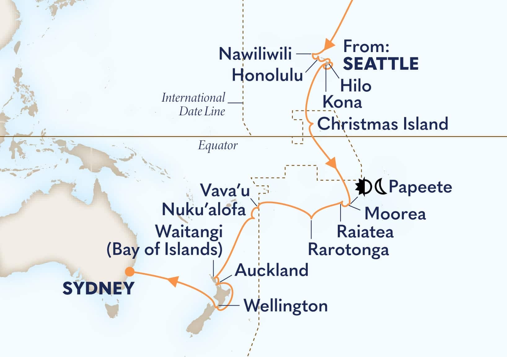 34 nights Oceanian cruise on Westerdam
from ๐บ๐ธ Seattle to ๐ฆ๐บ Sydney