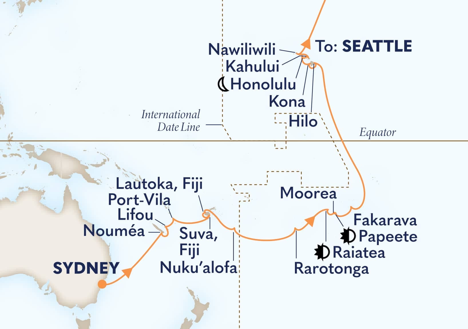 35 nights Oceanian cruise on Westerdam
from ๐ฆ๐บ Sydney to ๐บ๐ธ Seattle