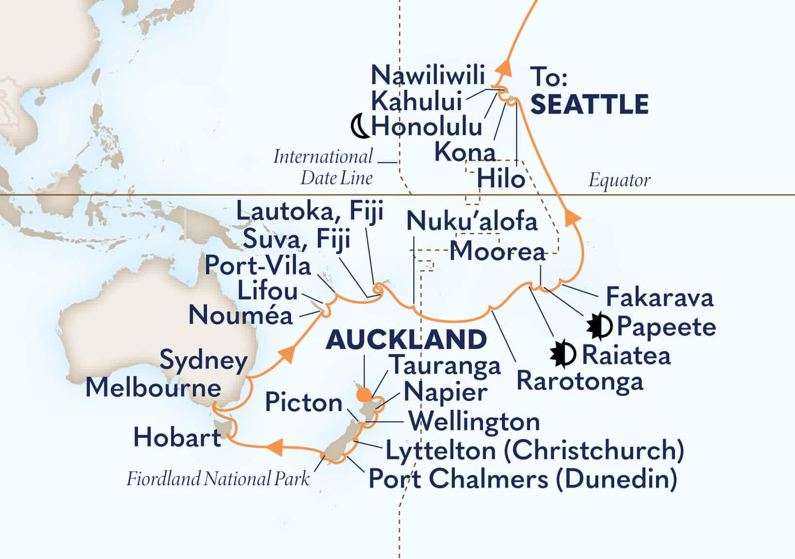 49 nights Oceanian cruise on Westerdam
from ๐ณ๐ฟ Auckland to ๐บ๐ธ Seattle