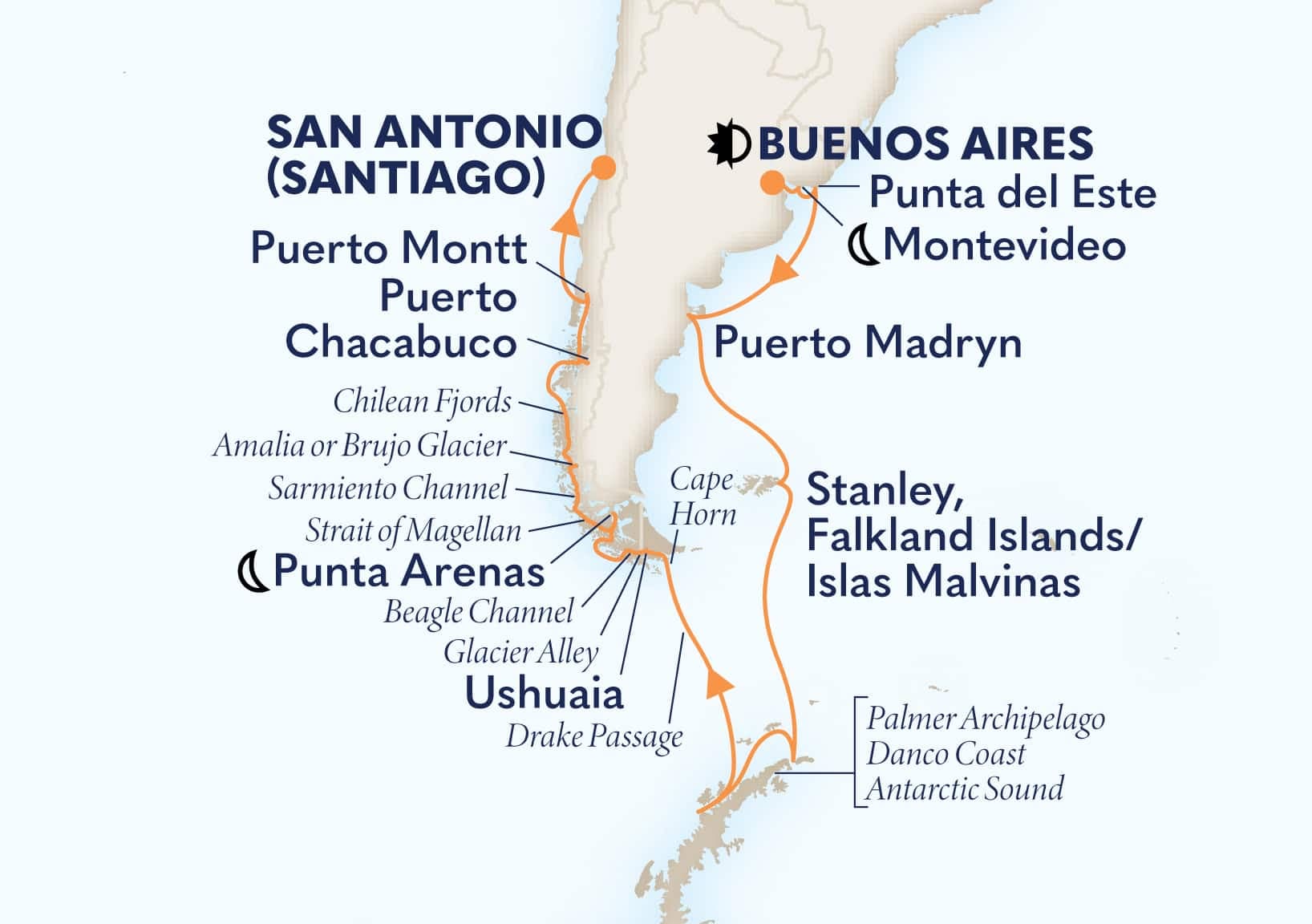 22 nights South American cruise on Oosterdam
from ๐ฆ๐ท Buenos Aires to San Antonio (Santiago), Chile