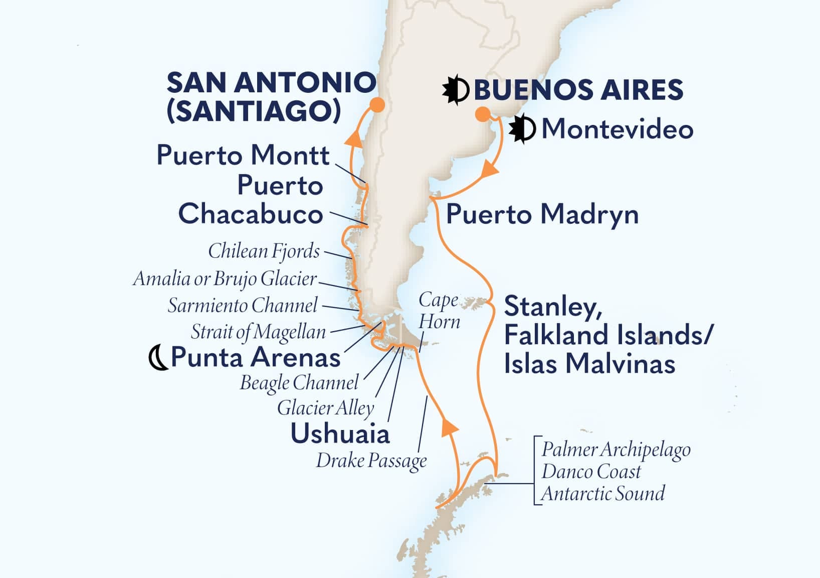 22 nights South American cruise on Oosterdam
from ๐ฆ๐ท Buenos Aires to San Antonio (Santiago), Chile