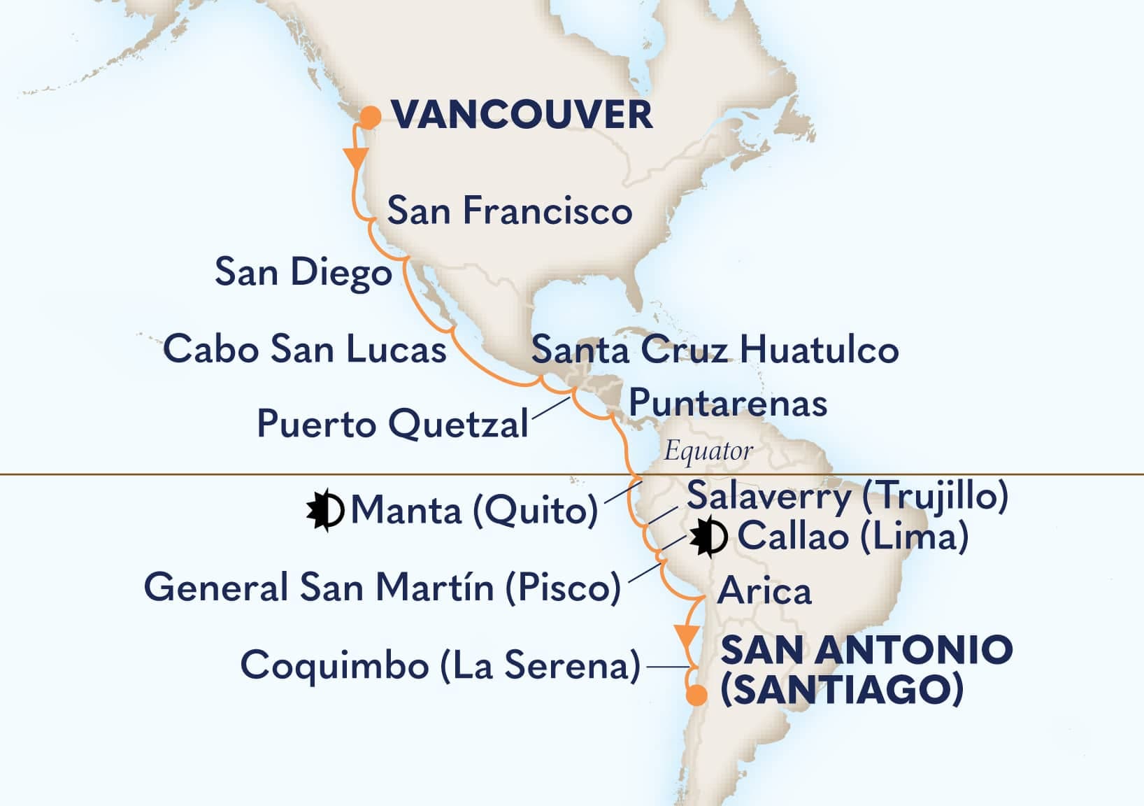 26 nights South American cruise on Nieuw Amsterdam
from ๐จ๐ฆ Vancouver to ๐จ๐ฑ San Antonio