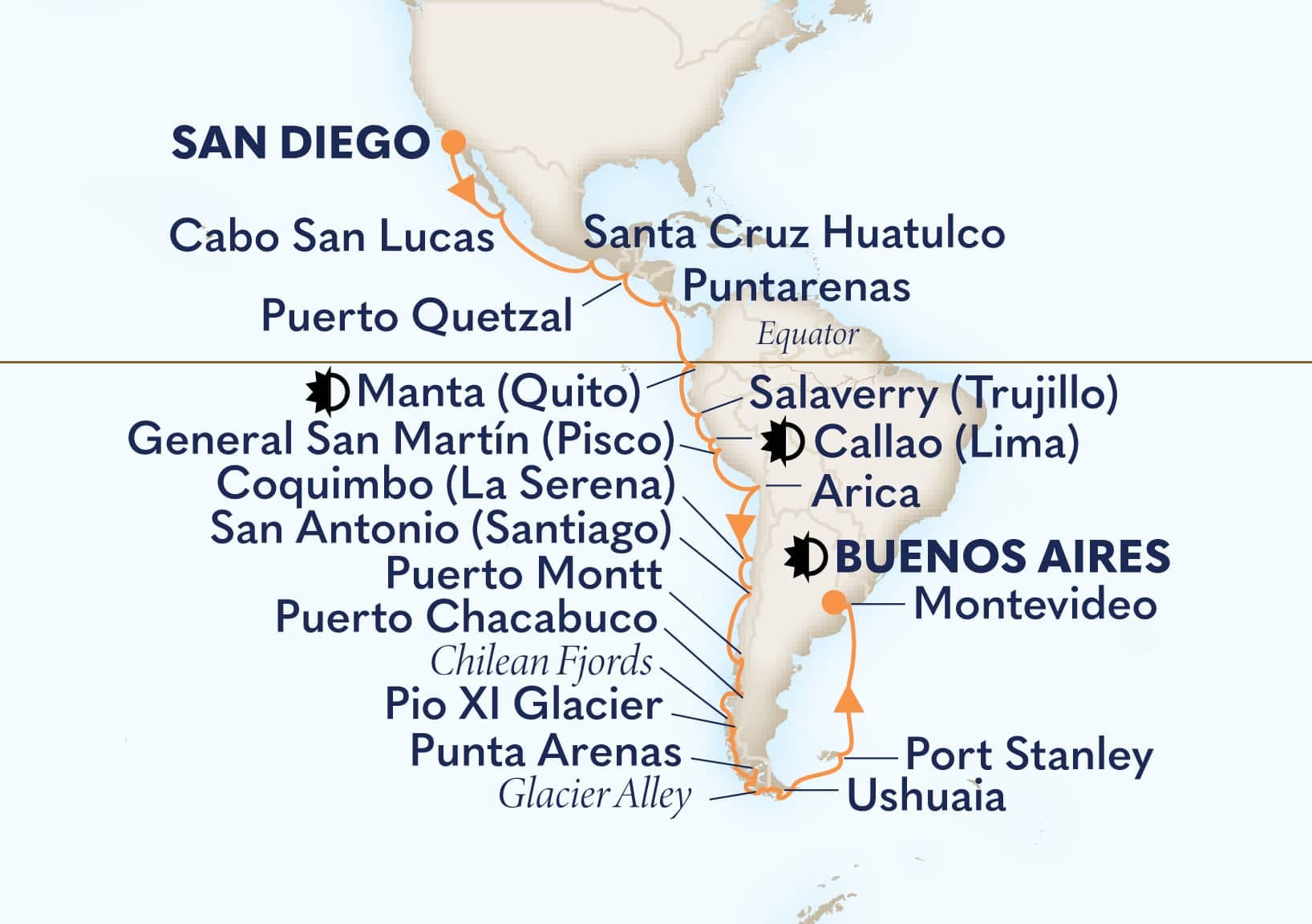 36 nights South American cruise on Nieuw Amsterdam
from ๐บ๐ธ San Diego to ๐ฆ๐ท Buenos Aires