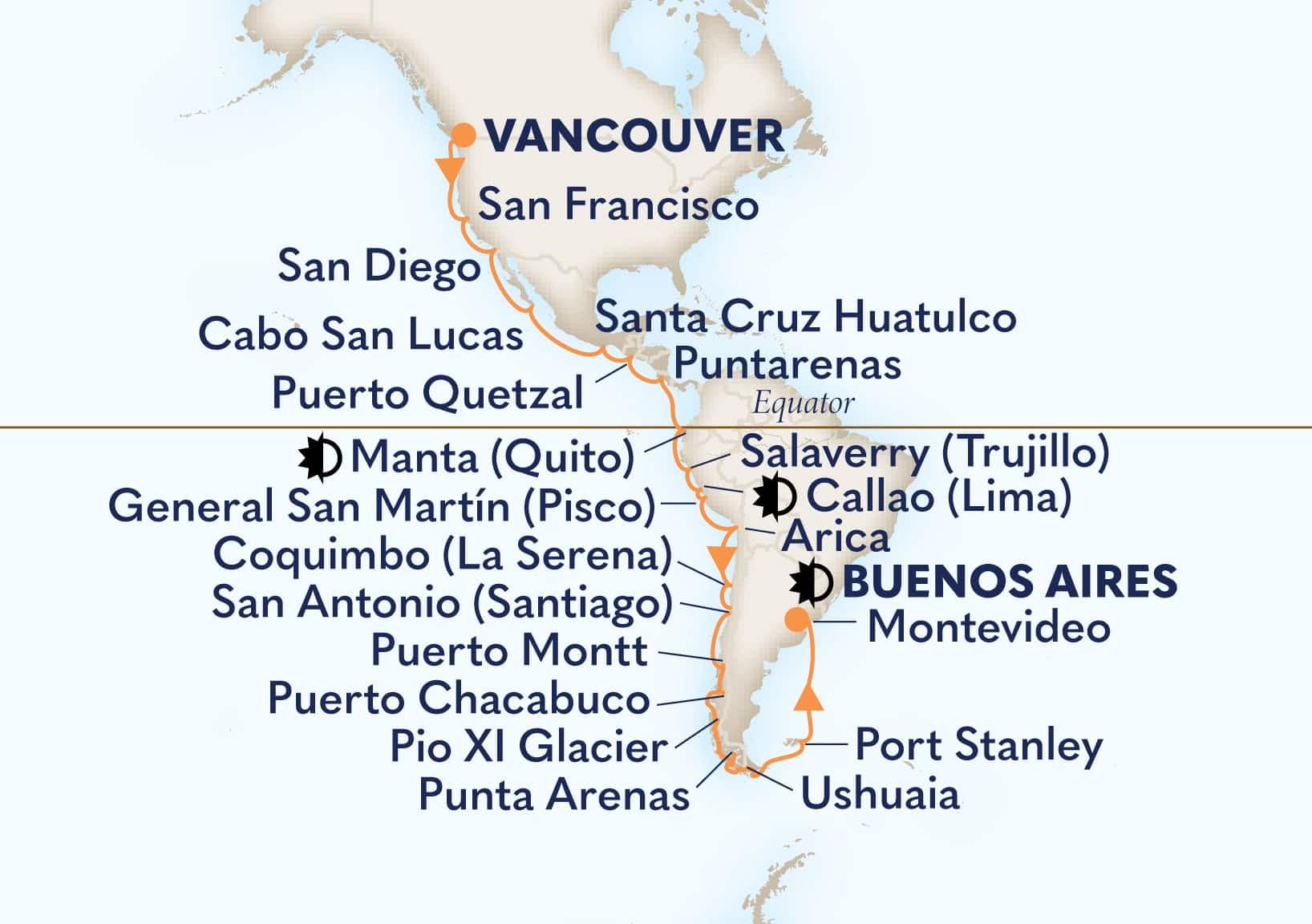 41 nights South American cruise on Nieuw Amsterdam
from ๐จ๐ฆ Vancouver to ๐ฆ๐ท Buenos Aires