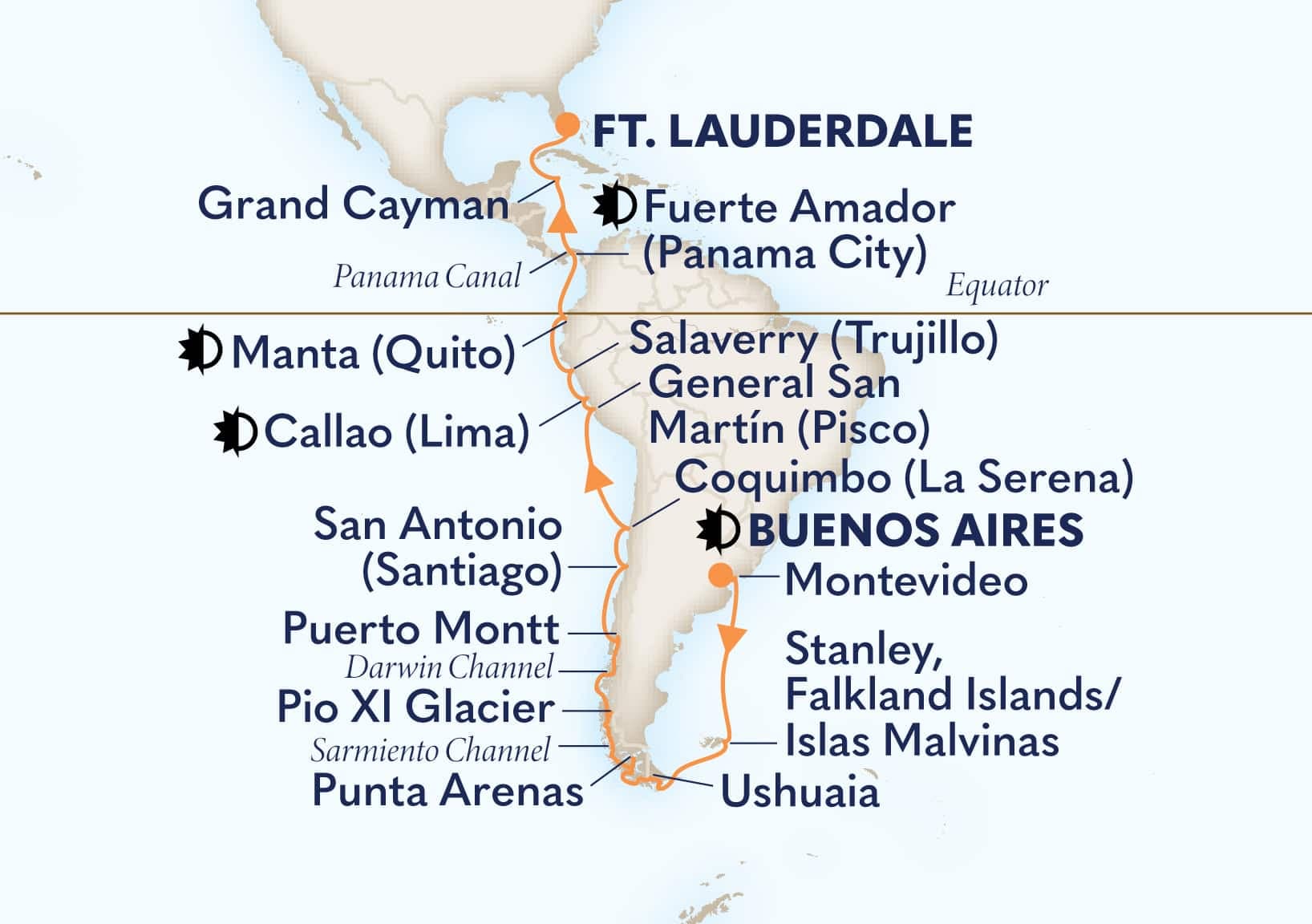32 nights South American cruise on Nieuw Amsterdam
from ๐ฆ๐ท Buenos Aires to ๐บ๐ธ Fort Lauderdale
