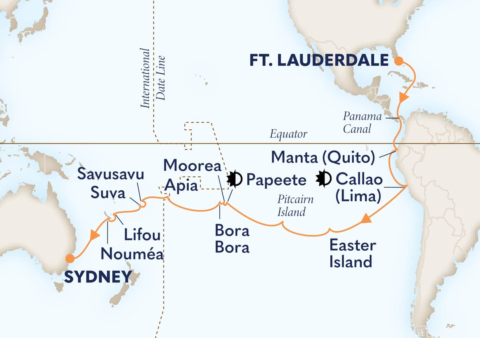 35 nights Extraordinary cruise on Volendam
from ๐บ๐ธ Fort Lauderdale to ๐ฆ๐บ Sydney
