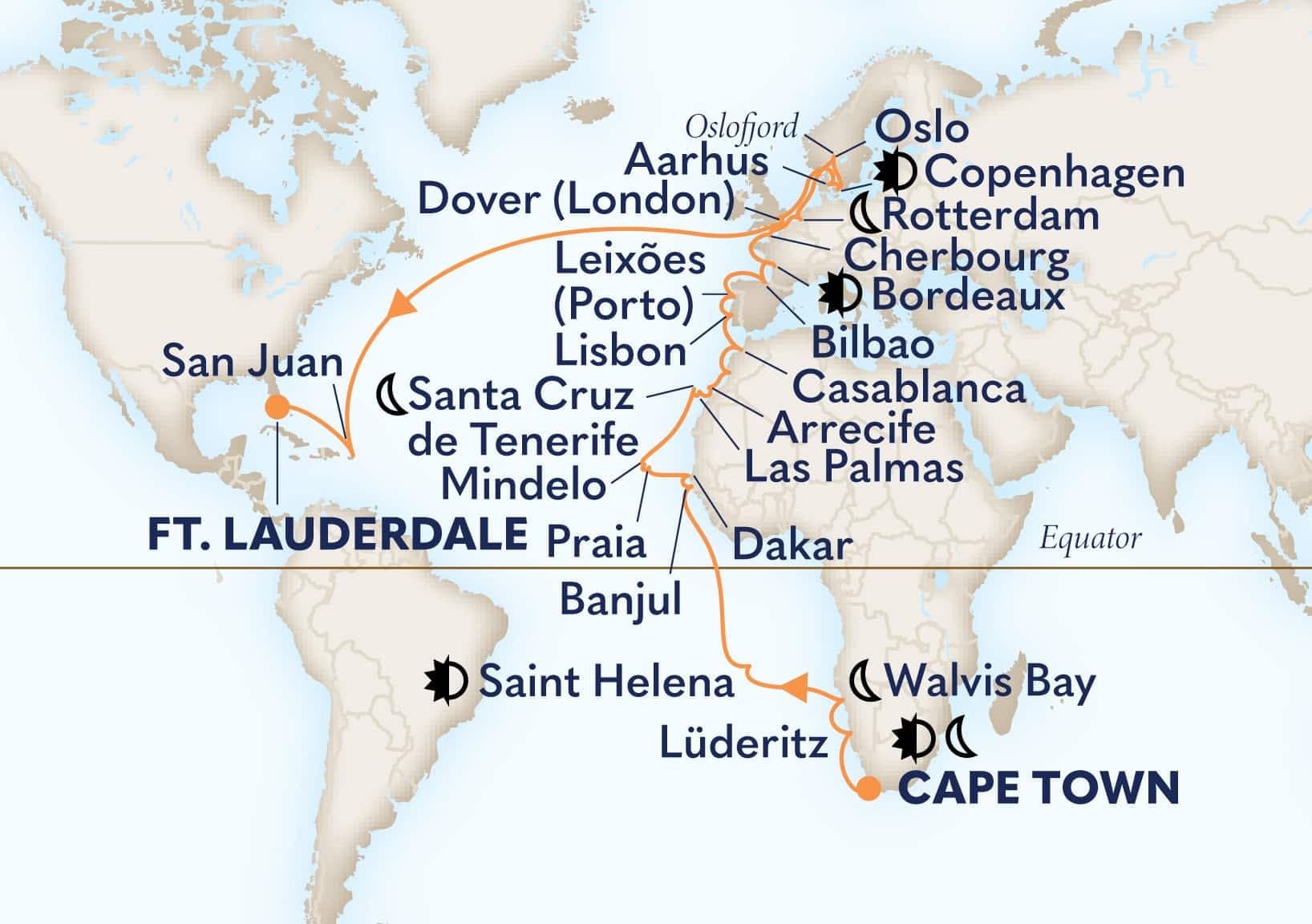 54 nights Extraordinary cruise on Volendam
from ๐ฟ๐ฆ Cape Town to ๐บ๐ธ Fort Lauderdale