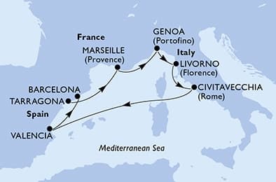 7 nights Mediterranean cruise on MSC Lirica
from 🇪🇸 Tarragona to 🇪🇸 Barcelona