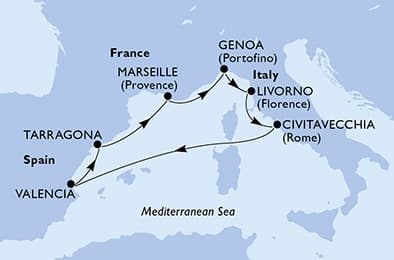 7 nights Mediterranean cruise on MSC Lirica
from 🇪🇸 Valencia