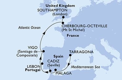9 nights North European cruise on MSC Meraviglia
from 🇪🇸 Tarragona to 🇬🇧 Southampton
