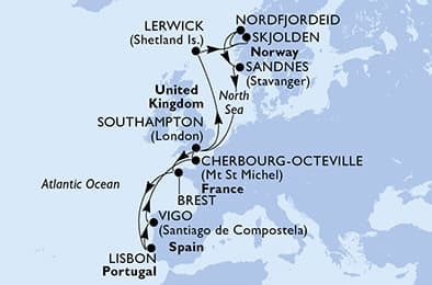 14 nights North European cruise on MSC Meraviglia
from ๐ฌ๐ง Southampton