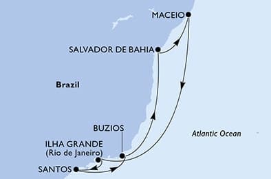 8 nights South American cruise on MSC Virtuosa
from 🇧🇷 Salvador