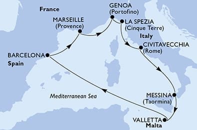 8 nights Mediterranean cruise on MSC World Europa
from 🇪🇸 Barcelona