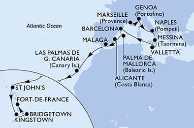21 nights Transatlantic cruise on MSC World Asia
from 🇫🇷 Marseille to 🇲🇶 Fort-de-France