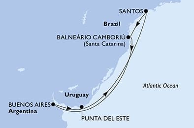7 nights South American cruise on MSC Meraviglia
from 🇧🇷 Balneário Camboriú