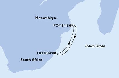 4 nights South African cruise on MSC Sinfonia
from 🇿🇦 Durban