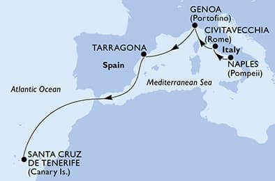 7 nights cruise on MSC Divina
from 🇮🇹 Naples to 🇪🇸 Santa Cruz de Tenerife