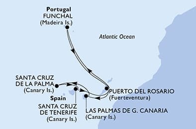 8 nights Mediterranean cruise on MSC Euribia
from 🇵🇹 Funchal