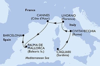 6 nights Mediterranean cruise on MSC Fantasia
from 🇮🇹 Cagliari to 🇪🇸 Barcelona