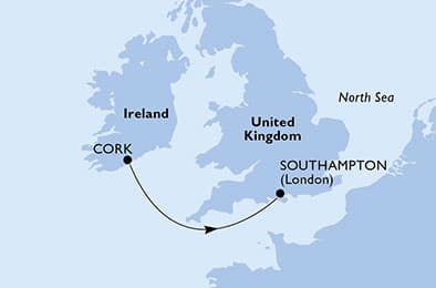 3 nights cruise on MSC Virtuosa
from ๐ฎ๐ช Cork to ๐ฌ๐ง Southampton