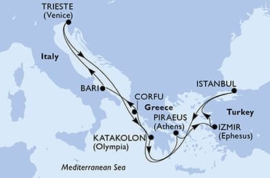 9 nights Mediterranean cruise on MSC Fantasia
from 🇹🇷 Istanbul