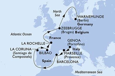 11 nights North European cruise on MSC Musica
from 🇮🇹 Genova to 🇩🇪 Rostock (Berlin)