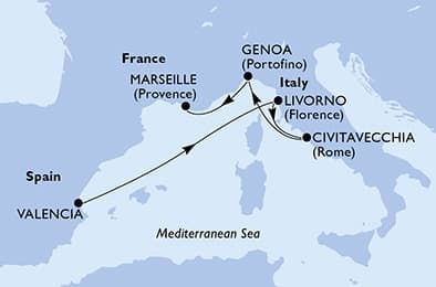 5 nights Mediterranean cruise on MSC Orchestra
from 🇪🇸 Valencia to 🇫🇷 Marseille