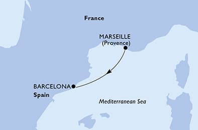 1 night Mediterranean cruise on MSC Meraviglia
from 🇫🇷 Marseille to 🇪🇸 Barcelona