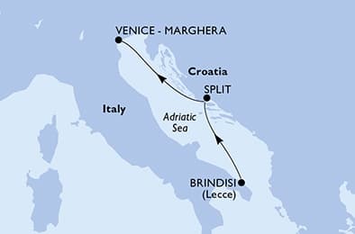 2 nights Mediterranean cruise on MSC Armonia
from ๐ฎ๐น Brindisi to ๐ฎ๐น Venice