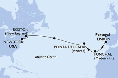 14 nights Transatlantic cruise on MSC Meraviglia
from 🇵🇹 Lisbon to 🇺🇸 New York