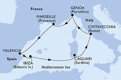 7 nights Mediterranean cruise on MSC Musica
from ๐ฎ๐น Civitavecchia