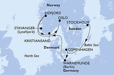 8 nights North European cruise on MSC Magnifica
from 🇸🇪 Stockholm to 🇳🇴 Oslo