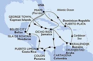 21 nights Caribbean cruise on MSC Poesia
from ๐บ๐ธ Miami