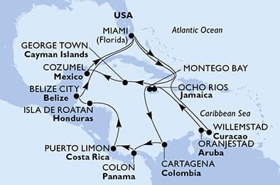 21 nights Caribbean cruise on MSC Poesia
from 🇺🇸 Miami