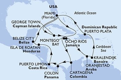 21 nights Caribbean cruise on MSC Poesia
from 🇺🇸 Miami