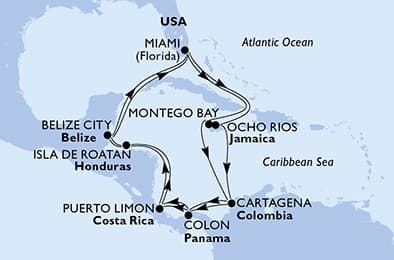 22 nights Caribbean cruise on MSC Poesia
from ๐บ๐ธ Miami