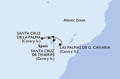2 nights Mediterranean cruise on MSC Fantasia
from 🇪🇸 Las Palmas to 🇪🇸 Santa Cruz de Tenerife