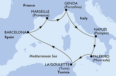 7 nights Mediterranean cruise on MSC Euribia
from 🇪🇸 Barcelona