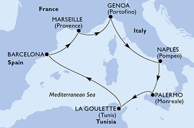 7 nights Mediterranean cruise on MSC Euribia
from ๐น๐ณ La Goulette