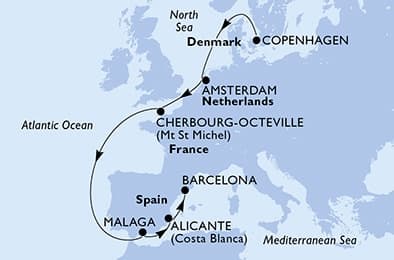9 nights North European cruise on MSC Euribia
from 🇩🇰 Copenhagen to 🇪🇸 Barcelona
