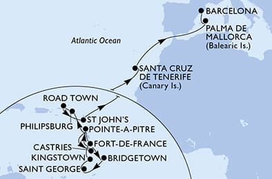 22 nights Transatlantic cruise on MSC Seaview
from ๐ฒ๐ถ Fort-de-France to ๐ช๐ธ Barcelona