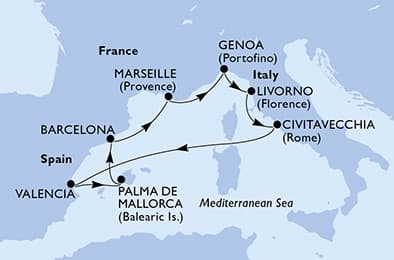 8 nights Mediterranean cruise on MSC Orchestra
from ๐ช๐ธ Valencia