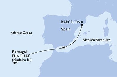 3 nights Extraordinary cruise on MSC Grandiosa
from 🇪🇸 Barcelona to 🇵🇹 Funchal