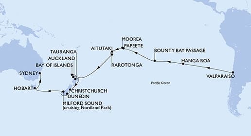 34 nights Extraordinary cruise on MSC Magnifica
from ๐จ๐ฑ Valparaiso to ๐ฆ๐บ Sydney
